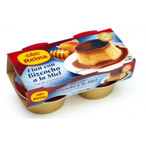 FLAN CON BIZCOCHO A LA MIEL 4X100G
