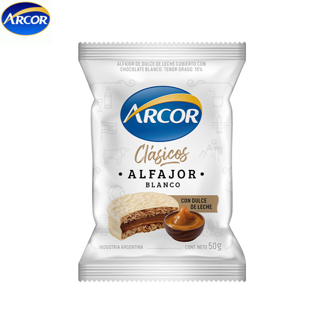 ARCOR ALFAJOR DULCE LECHBLCO 50G 8XE18U