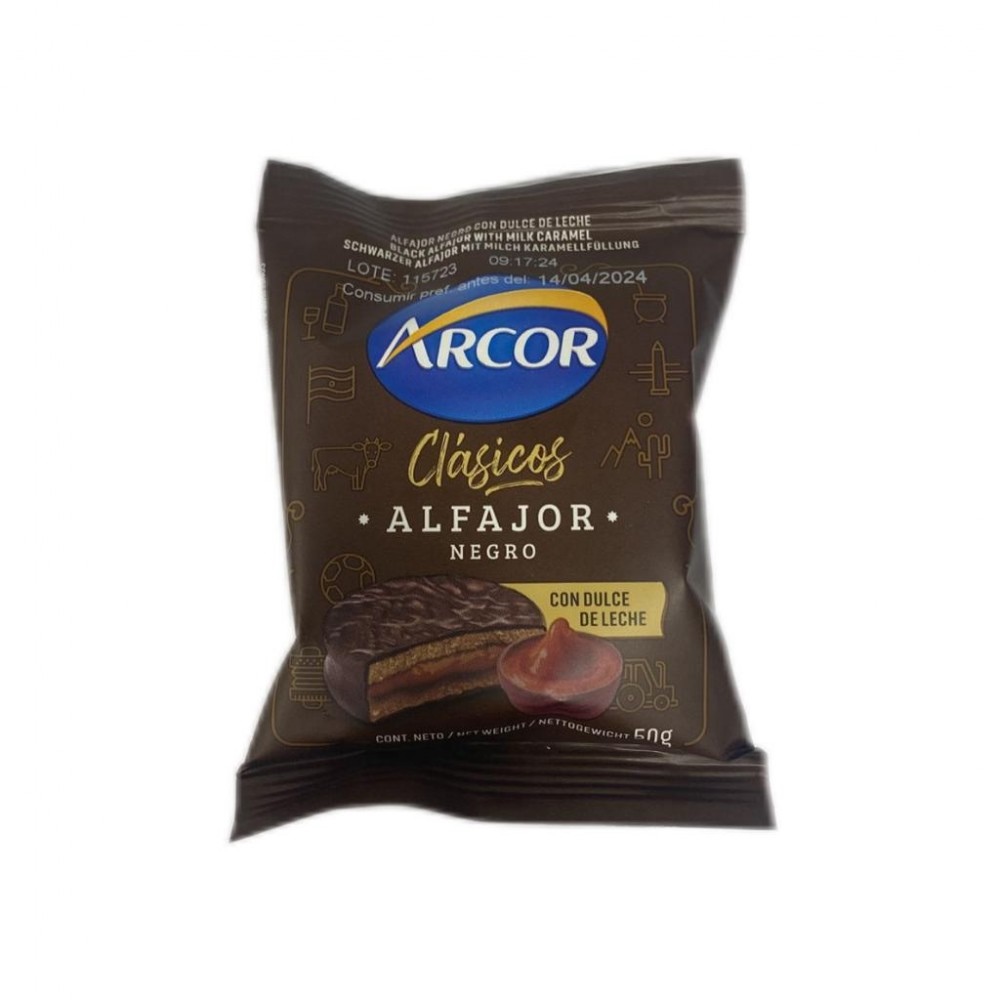 ARCOR ALFAJOR DULCE LECNEGRO 50G 8XE18U