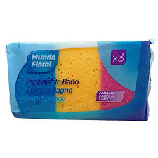 MUNDO FLORAL ESPONJA BANO LOTE 3U